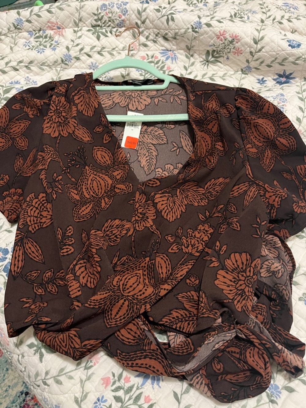 Banana Republic Factory Brown Floral Wrap Crop Top